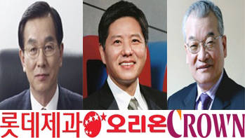 김용수 롯데제과 대표, 윤영달 크라운 회장, 담철곤 오리온 대표