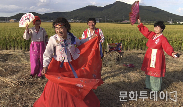 각설이 만복이가 강화 들녘에서 '풍년이 왔네' 공연을 하고 있다