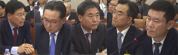  왼쪽부터 주은기 삼성전자 부사장(상생협력 센터장), 서경석 현대자동차그룹 전무, 정현천 SK 수펙스추구협의회 사회공헌담당 전무, 이시용 LG전자 구매경영센터장(전무), 이종현 롯데지주 전무