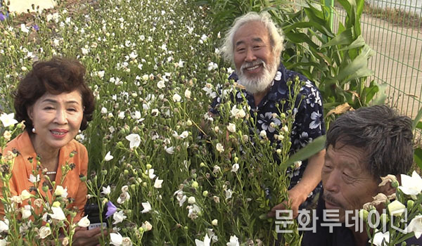 강화군 도라지밭, 왼쪽부터 구재숙, 정건범 농부배우, 황철진 농부